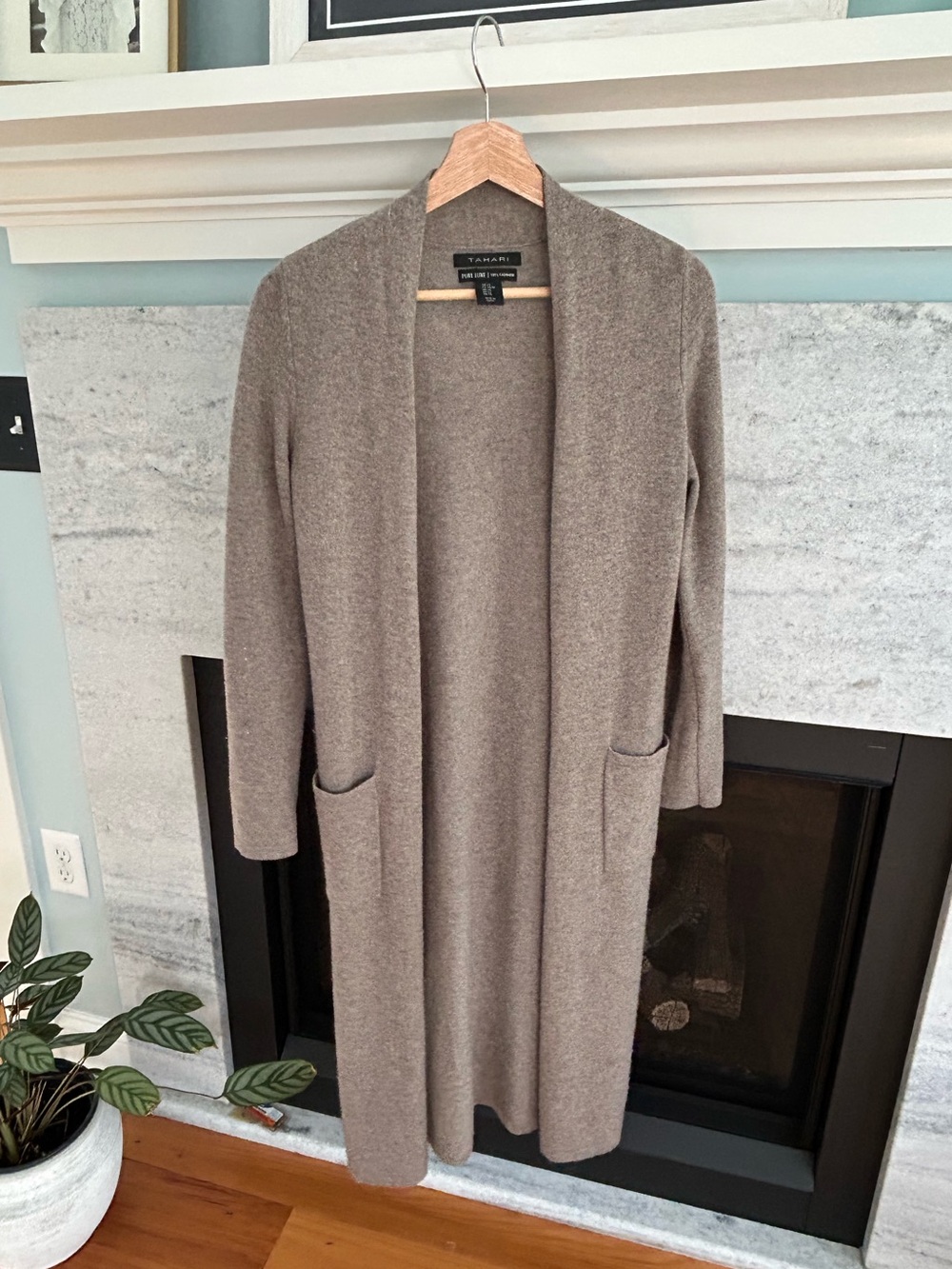 TAHARI | Long Open-Front Duster/Cardigan in Taupe